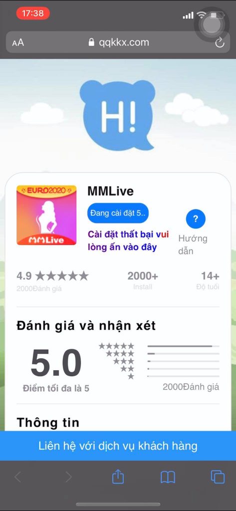 Bạn đợi web tiến hành tải và cài đặt mmlive cho iphone