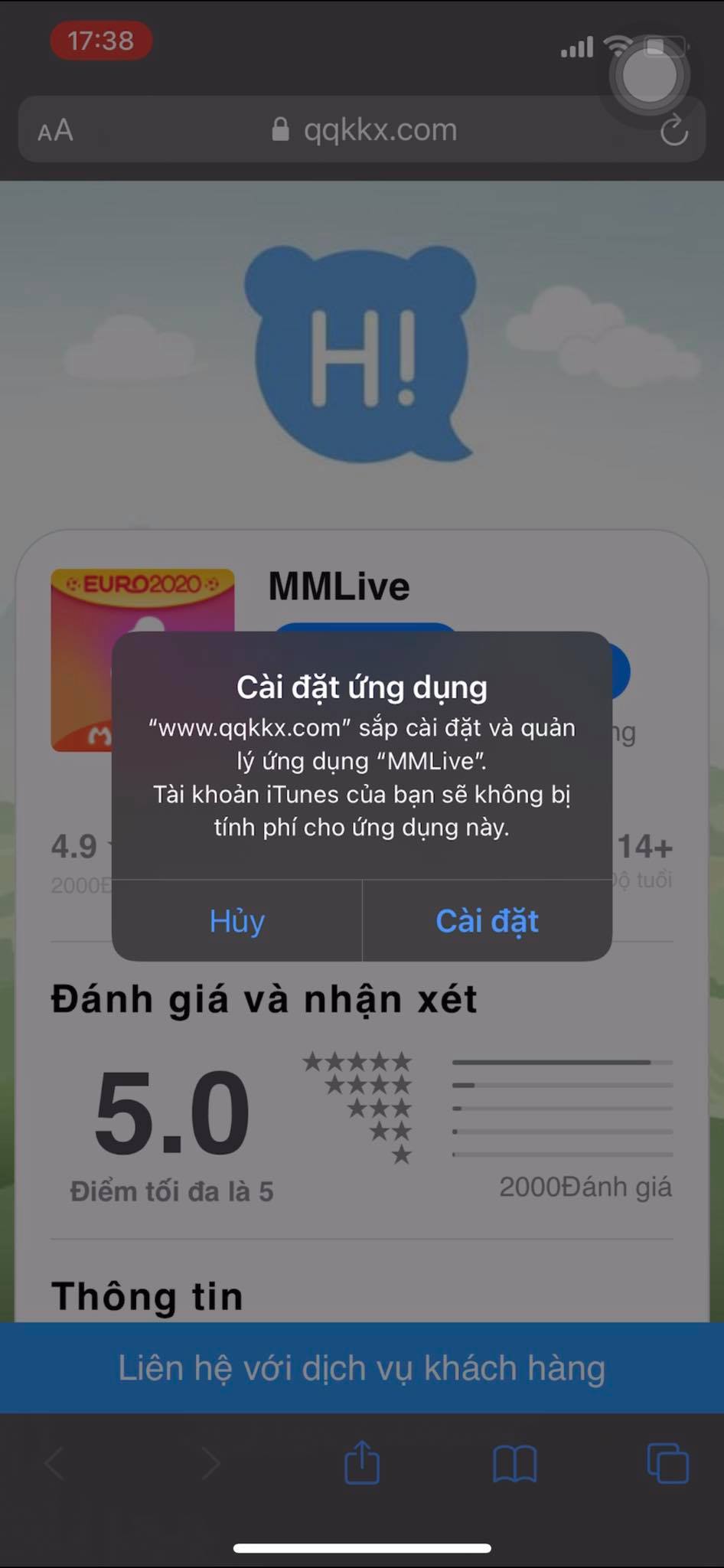 Sau khi chọn tin cậy bạn vui lòng đợi 2-3 giây sẽ hiện thị thông báo cài đặt app MMlive