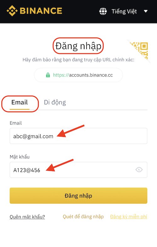 Cách sử dụng email đăng ký tài khoản binance