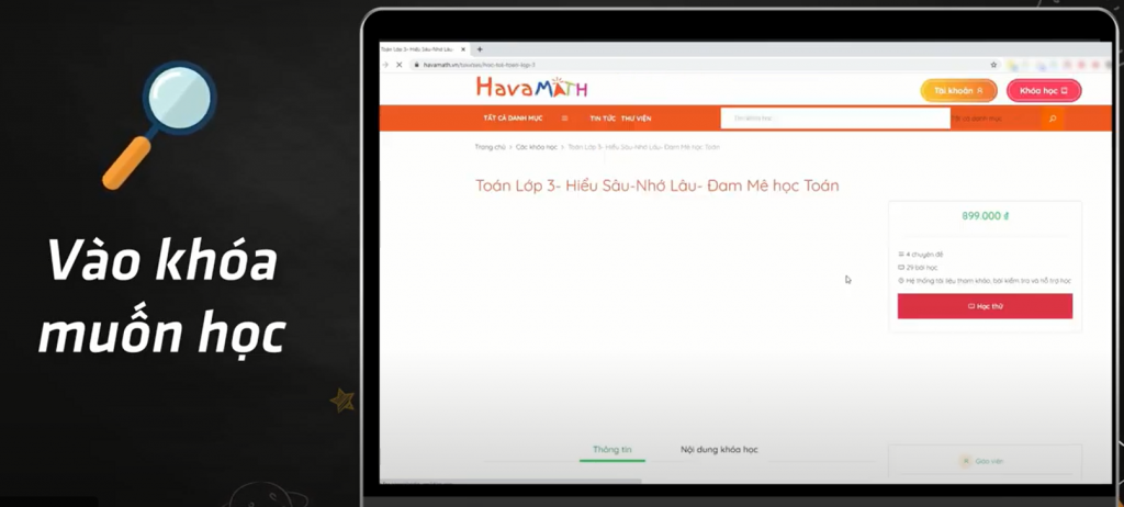 Hướng dẫn đăng nhập Havamath trên máy tính