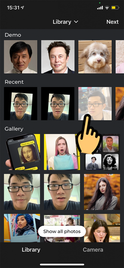 app Avatarify: chọn ảnh khuôn mặt của bạn