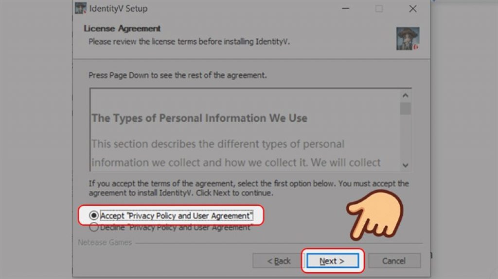 Accept “Privacy Policy and User Agreement
