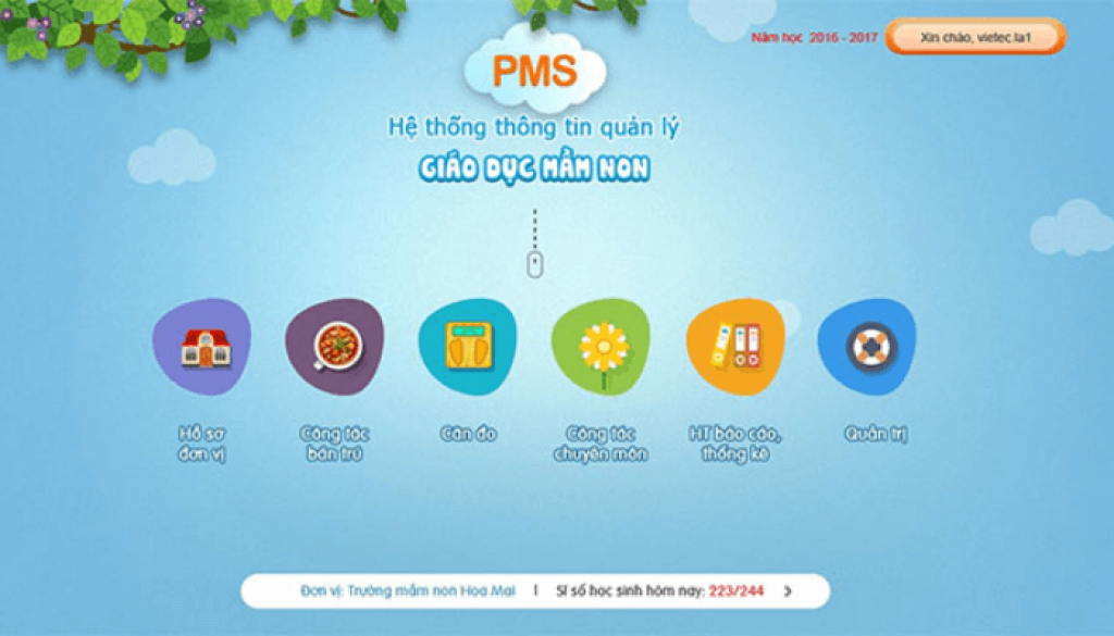 Phần mềm quản lý mầm non PMS Quản lý chất lượng dinh dưỡng nhà trẻ