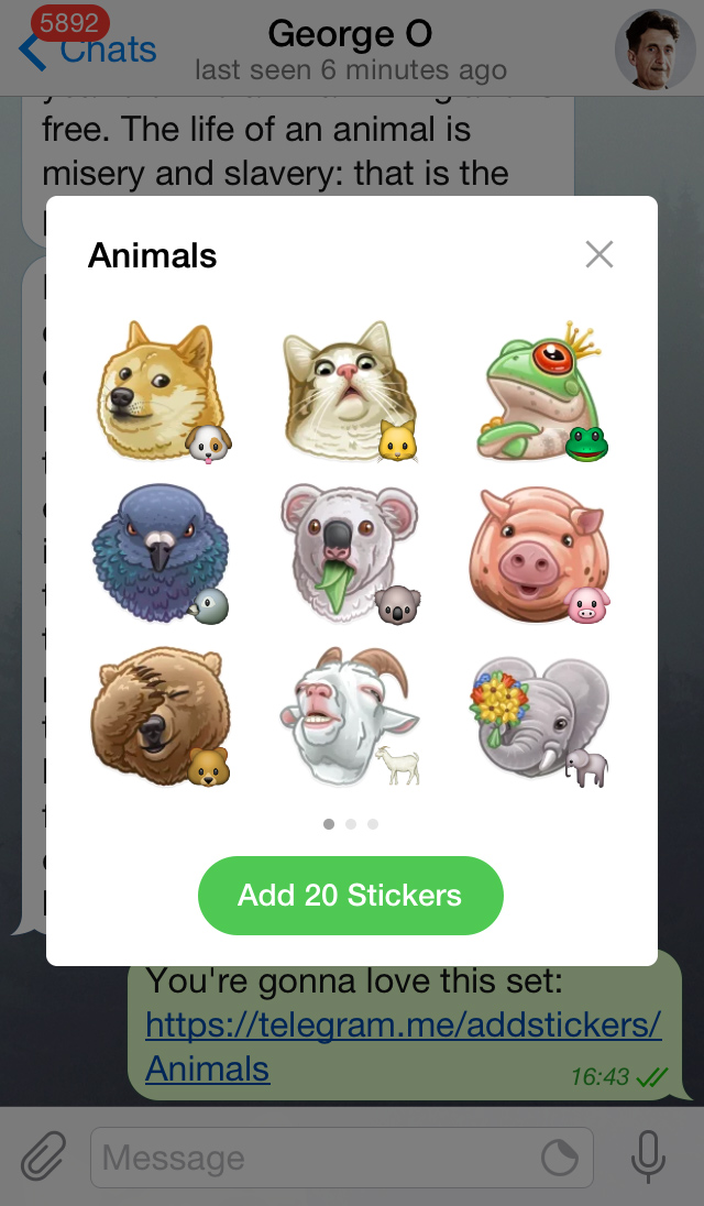 Telegram Kho tàng Sticker đa dạng
