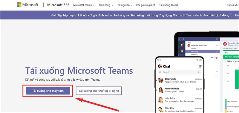 Truy cập trang Microsoft Teams > Chọn Tải xuống cho máy tính.