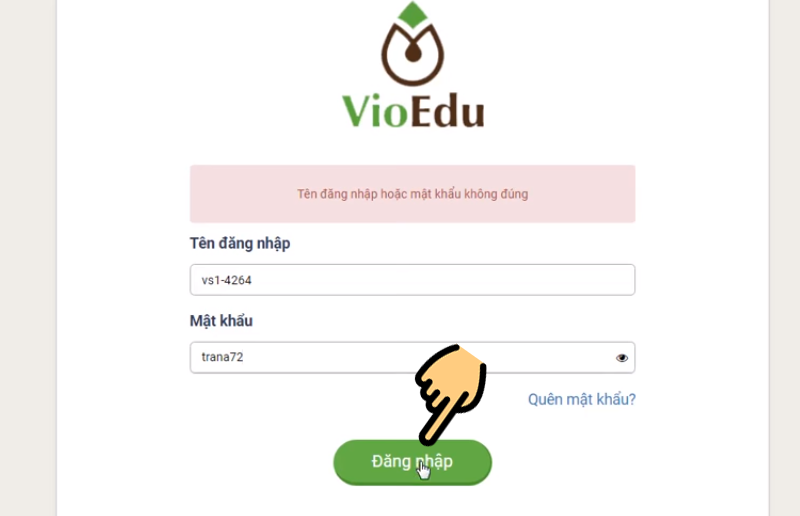 Đăng nhập với tên đăng nhập và mật khẩu tài khoản VioEdu