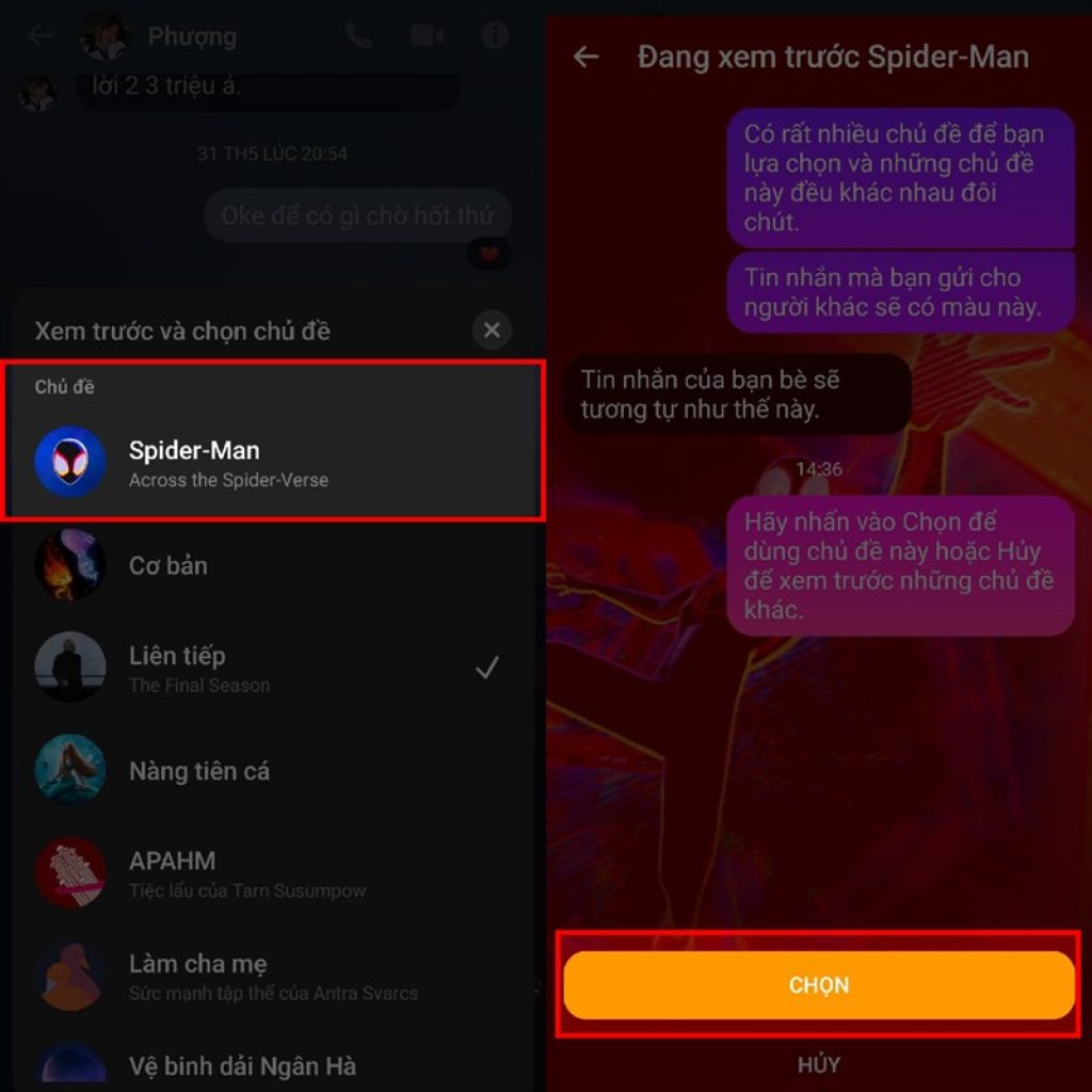 Cách đổi chủ đề Spider Man trên Messenger